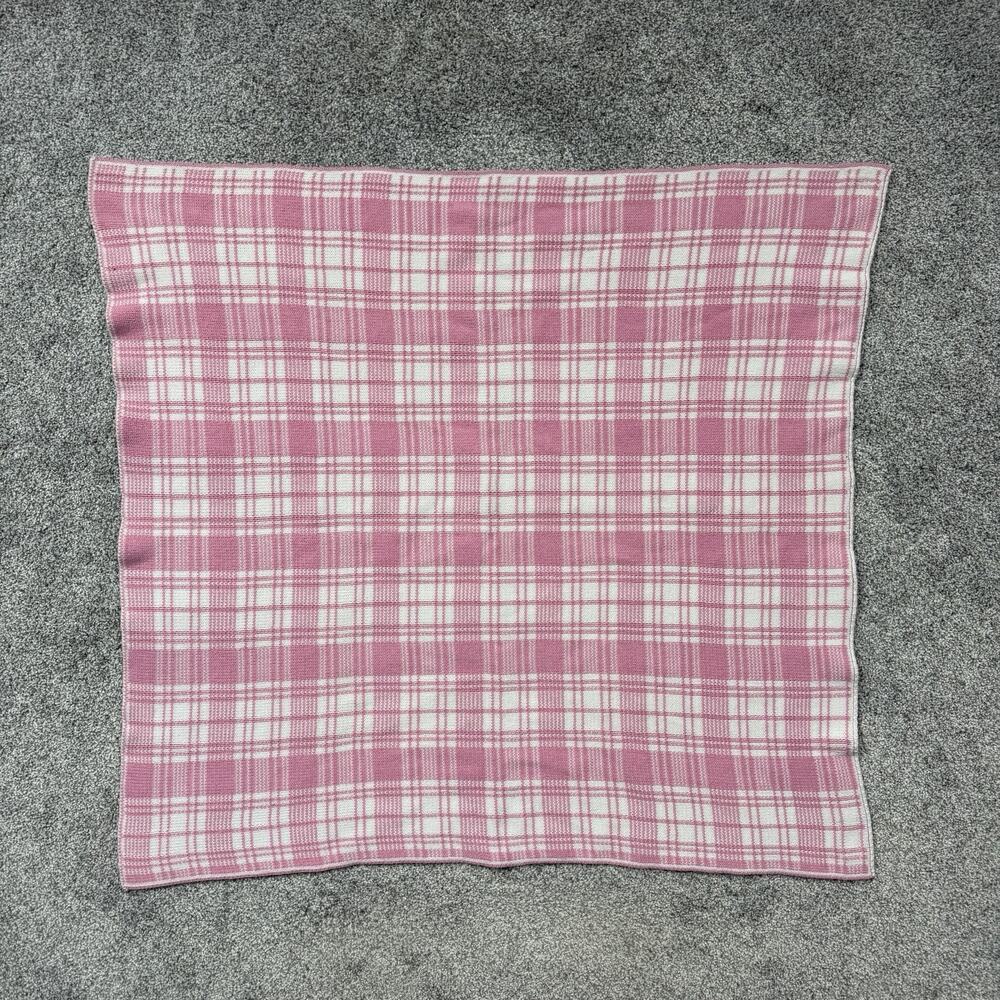 Vintage Cover Me Knit Baby Blanket Stroller Lap Pink Plaid Reversible Retro USA